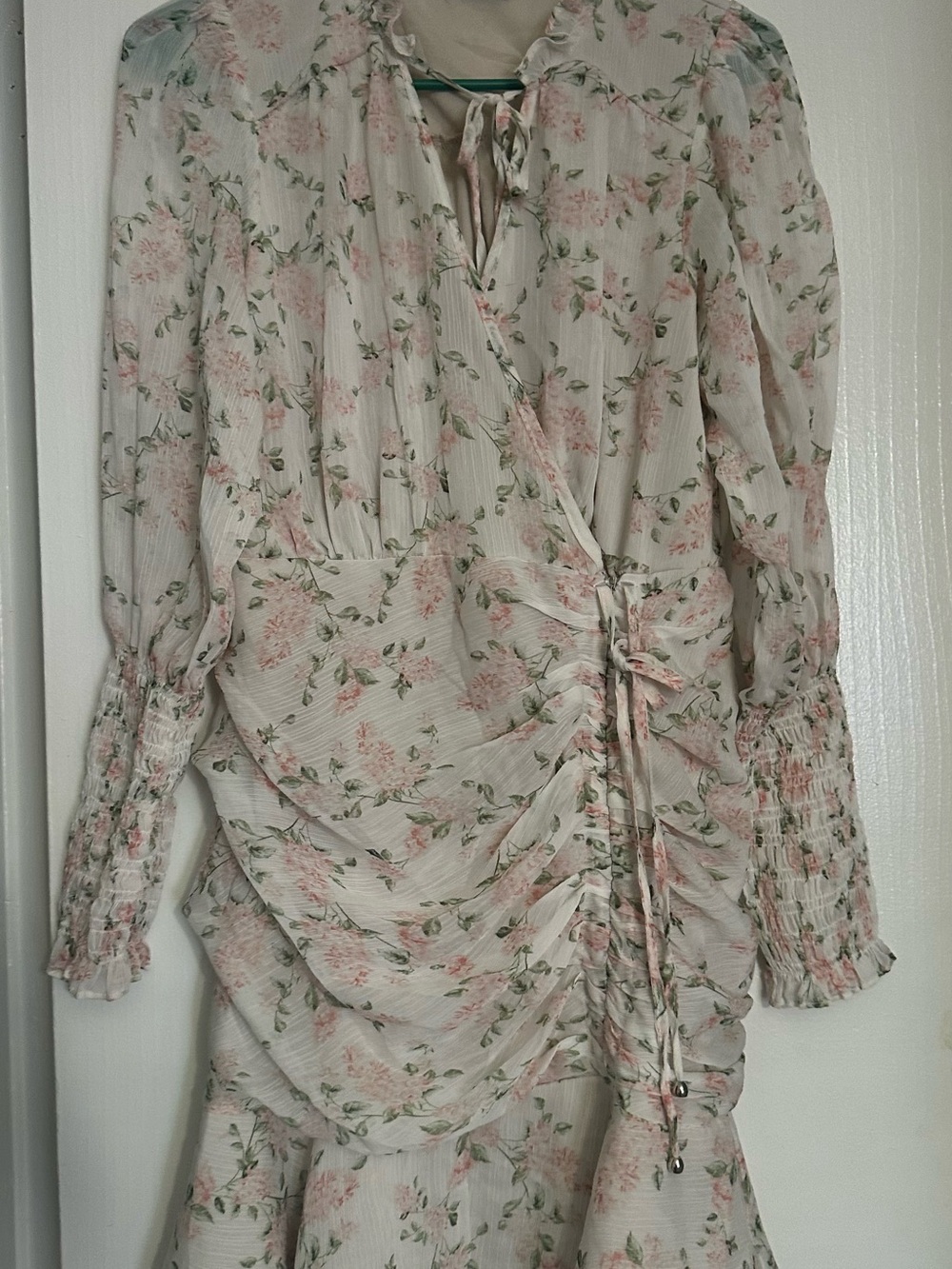 Dress Forum Cream Floral Wrap Dress with Pink Blooms